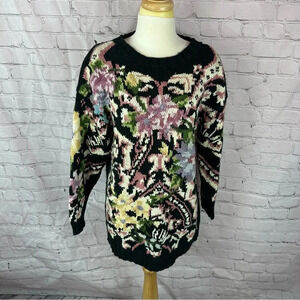 vintage hunters run hand knit sweater floral cottage core size medium